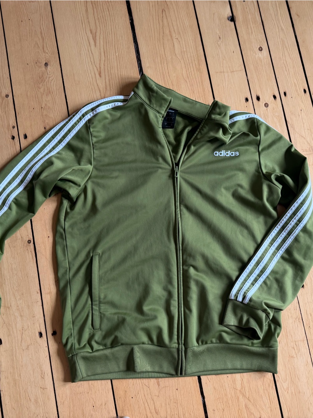 adidas Olive Track Jacket with White Stripe Accents